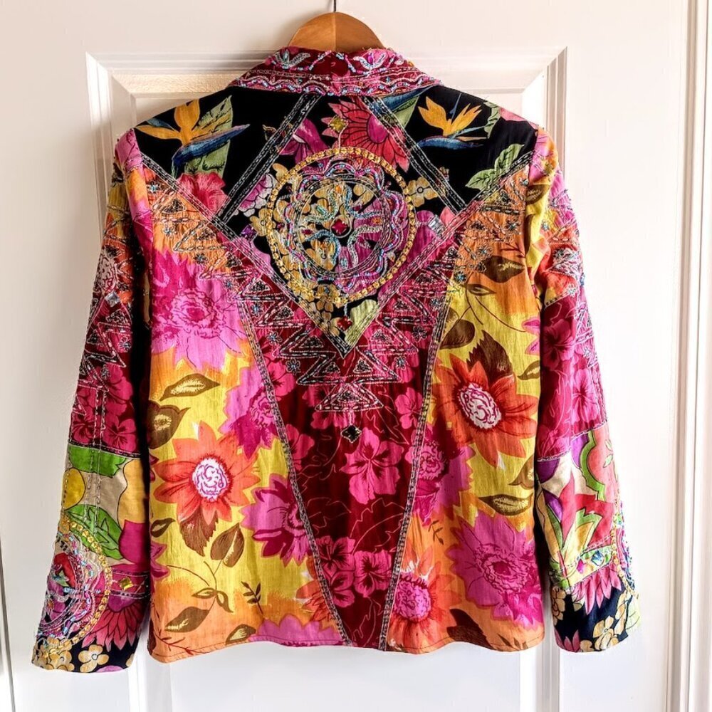 Vintage Sandy Starkman Pink Beaded Sequin Embellished Patchwork Jacket - Picture 3 of 8